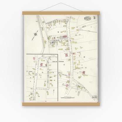 Old map wall art mockup — magnetic wood frame on white wall — Sanborn Fire Insurance Map from Groton, Middlesex County, Massachusetts (1921), Sheet #0003