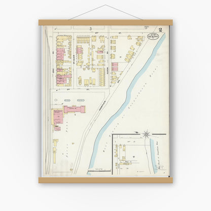 Old map wall art mockup — magnetic wood frame on white wall — Sanborn Fire Insurance Map from Renovo, Clinton County, Pennsylvania (1897), Sheet #0002