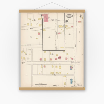Old map wall art mockup — magnetic wood frame on white wall — Sanborn Fire Insurance Map from Hatfield, Montgomery County, Pennsylvania (1922), Sheet #0002