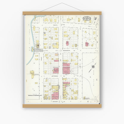 Old map wall art mockup — magnetic wood frame on white wall — Sanborn Fire Insurance Map from Ortonville, Big Stone County, Minnesota (1915), Sheet #0002