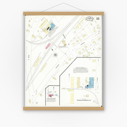 Old map wall art mockup — magnetic wood frame on white wall — Sanborn Fire Insurance Map from Cedar Falls, Black Hawk County, Iowa (1909), Sheet #0013