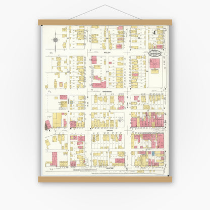 Old map wall art mockup — magnetic wood frame on white wall — Sanborn Fire Insurance Map from Dennison, Tuscarawas County, Ohio (1921), Sheet #0004