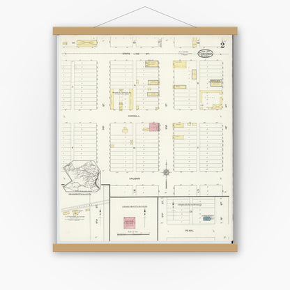 Old map wall art mockup — magnetic wood frame on white wall — Sanborn Fire Insurance Map from Texhoma, Texas County, Oklahoma and Sherman County, Texas, Oklahoma (1913), Sheet #0002