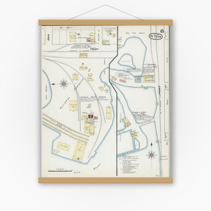 Old map wall art mockup — magnetic wood frame on white wall — Sanborn Fire Insurance Map from De Pere, Brown County, Wisconsin (1890), Sheet #0006