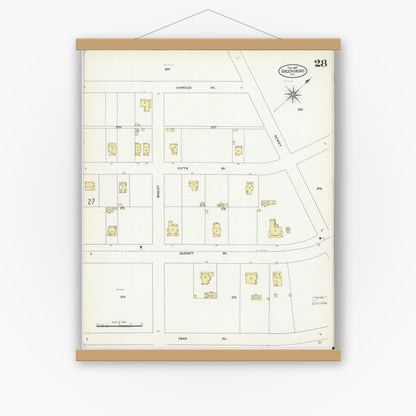Old map wall art mockup — magnetic wood frame on white wall — Sanborn Fire Insurance Map from Greensboro, Guilford County, North Carolina (1907), Sheet #0028