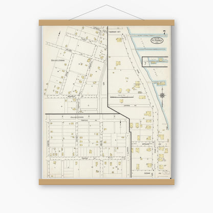 Old map wall art mockup — magnetic wood frame on white wall — Sanborn Fire Insurance Map from Fort Pierce, St Lucie County, Florida (1915), Sheet #0007