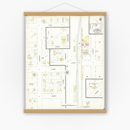 Old map wall art mockup — magnetic wood frame on white wall — Sanborn Fire Insurance Map from Algona, Kossuth County, Iowa (1907), Sheet #0006