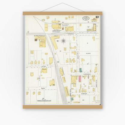 Old map wall art mockup — magnetic wood frame on white wall — Sanborn Fire Insurance Map from Ocala, Marion County, Florida (1906), Sheet #0010