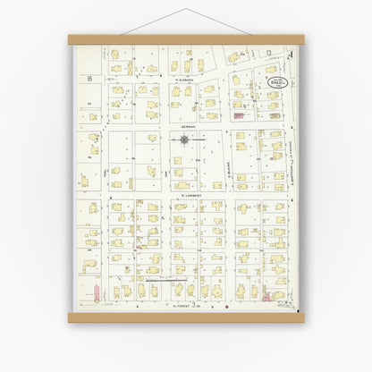 Old map wall art mockup — magnetic wood frame on white wall — Sanborn Fire Insurance Map from Brazil, Clay County, Indiana (1910), Sheet #0004