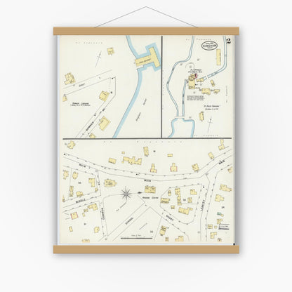 Old map wall art mockup — magnetic wood frame on white wall — Sanborn Fire Insurance Map from Hingham, Plymouth County, Massachusetts (1898), Sheet #0002