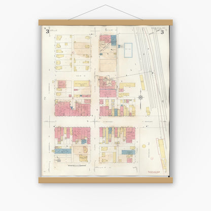 Old map wall art mockup — magnetic wood frame on white wall — Sanborn Fire Insurance Map from Eagle Grove, Wright County, Iowa (1941), Sheet #0003