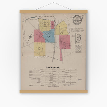 Old map wall art mockup — magnetic wood frame on white wall — Sanborn Fire Insurance Map from Barrington, Camden County, New Jersey (1922) - Complete Map Set