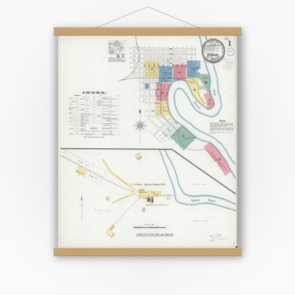 Old map wall art mockup — magnetic wood frame on white wall — Sanborn Fire Insurance Map from Orange, Orange County, Texas (1901), Sheet #0001