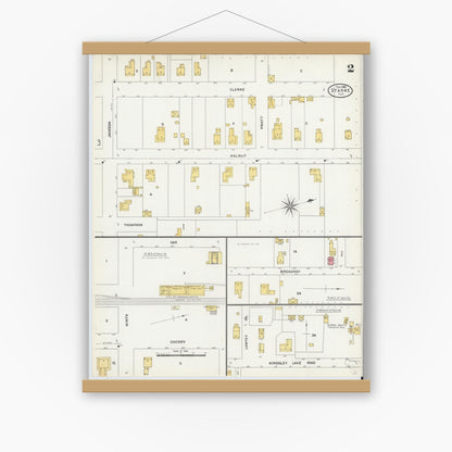 Old map wall art mockup — magnetic wood frame on white wall — Sanborn Fire Insurance Map from Starke, Bradford County, Florida (1906), Sheet #0002