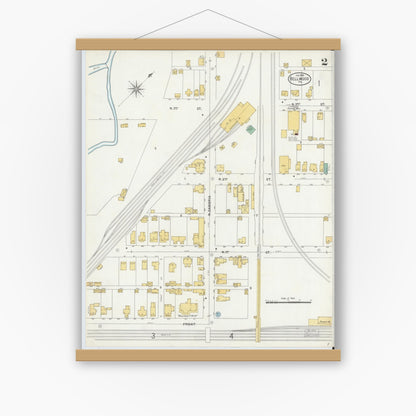 Old map wall art mockup — magnetic wood frame on white wall — Sanborn Fire Insurance Map from Bellwood, Blair County, Pennsylvania (1899), Sheet #0002