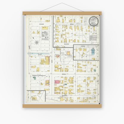 Old map wall art mockup — magnetic wood frame on white wall — Sanborn Fire Insurance Map from L'Anse, Baraga County, Michigan (1900), Sheet #0001