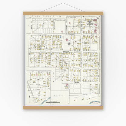 Old map wall art mockup — magnetic wood frame on white wall — Sanborn Fire Insurance Map from Tipton, Tipton County, Indiana (1915), Sheet #0012