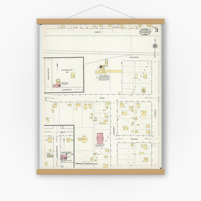 Old map wall art mockup — magnetic wood frame on white wall — Sanborn Fire Insurance Map from Thorpe, Clark County, Wisconsin (1916), Sheet #0003