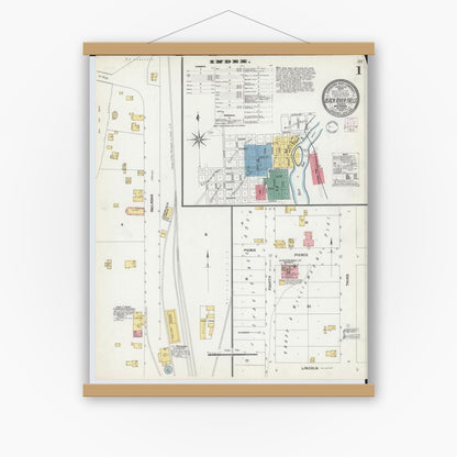 Old map wall art mockup — magnetic wood frame on white wall — Sanborn Fire Insurance Map from Black River Falls, Jackson County, Wisconsin (1902) - Complete Map Set