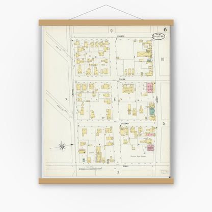 Old map wall art mockup — magnetic wood frame on white wall — Sanborn Fire Insurance Map from Palatka, Putnam County, Florida (1897), Sheet #0006