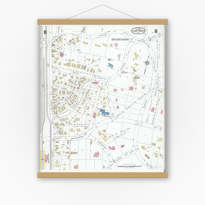 Old map wall art mockup — magnetic wood frame on white wall — Sanborn Fire Insurance Map from Lake Forest, Lake County, Illinois (1926), Sheet #0008