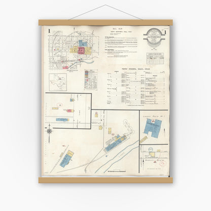 Old map wall art mockup — magnetic wood frame on white wall — Sanborn Fire Insurance Map from Jacksboro, Jack County, Texas (1942), Sheet #0001