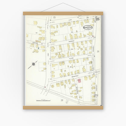 Old map wall art mockup — magnetic wood frame on white wall — Sanborn Fire Insurance Map from Newburyport, Essex County, Massachusetts (1914), Sheet #0025