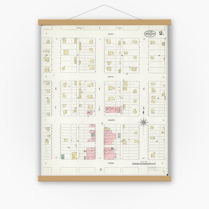 Old map wall art mockup — magnetic wood frame on white wall — Sanborn Fire Insurance Map from Madison, Lac Qui Parle County, Minnesota (1906), Sheet #0002