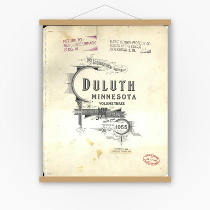 Old map wall art mockup — magnetic wood frame on white wall — Sanborn Fire Insurance Map from Duluth, Saint Louis County, Minnesota (1963), Sheet #0001