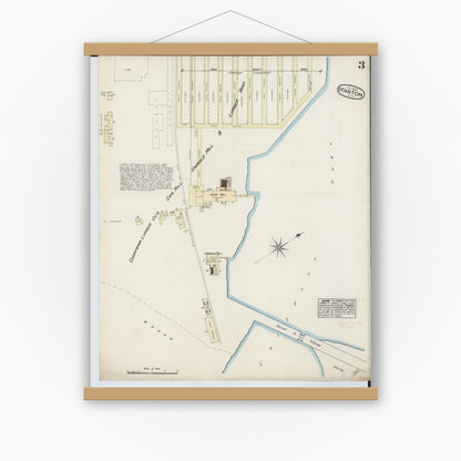 Old map wall art mockup — magnetic wood frame on white wall — Sanborn Fire Insurance Map from Stanton, Montcalm County, Michigan (1884), Sheet #0003