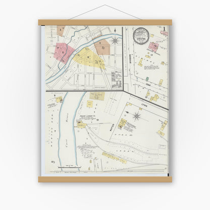 Old map wall art mockup — magnetic wood frame on white wall — Sanborn Fire Insurance Map from Vassar, Tuscola County, Michigan (1889) - Complete Map Set