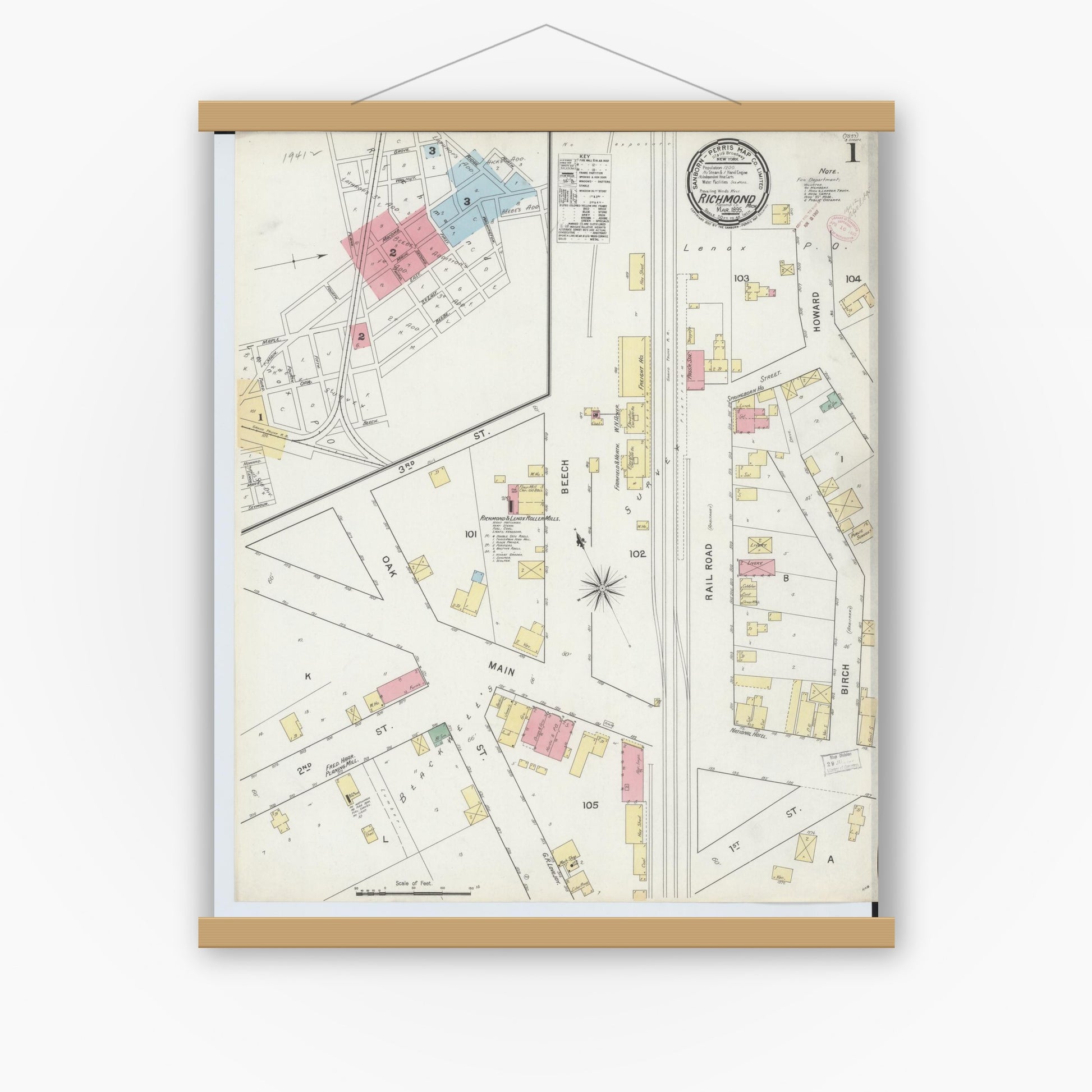 Old map wall art mockup — magnetic wood frame on white wall — Sanborn Fire Insurance Map from Richmond, Macomb County, Michigan (1895) - Complete Map Set