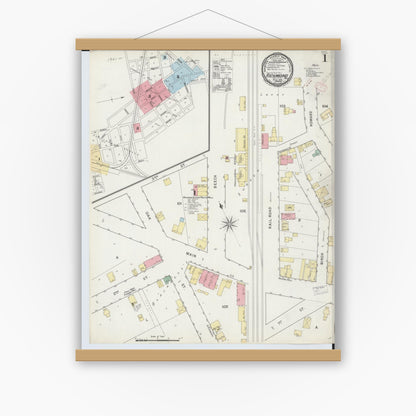 Old map wall art mockup — magnetic wood frame on white wall — Sanborn Fire Insurance Map from Richmond, Macomb County, Michigan (1895) - Complete Map Set
