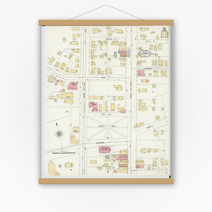 Old map wall art mockup — magnetic wood frame on white wall — Sanborn Fire Insurance Map from Ashtabula, Ashtabula County, Ohio (1898), Sheet #0003