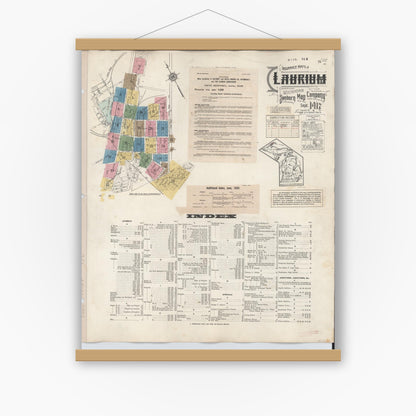 Old map wall art mockup — magnetic wood frame on white wall — Sanborn Fire Insurance Map from Laurium, Houghton County, Michigan (1949) - Complete Map Set