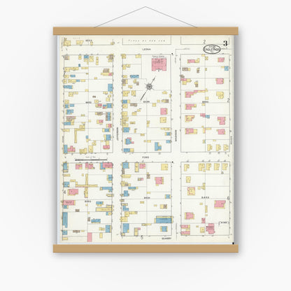 Old map wall art mockup — magnetic wood frame on white wall — Sanborn Fire Insurance Map from Eagle Pass, Maverick County, Texas (1916), Sheet #0003