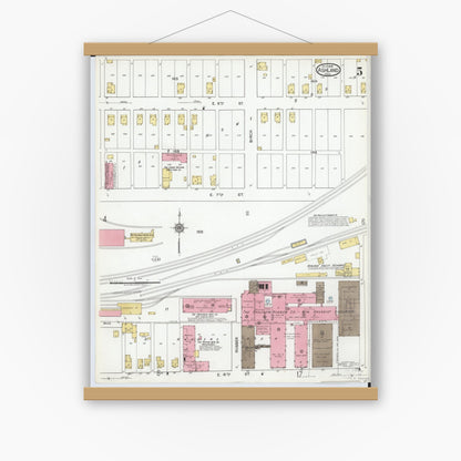 Old map wall art mockup — magnetic wood frame on white wall — Sanborn Fire Insurance Map from Ashland, Ashland County, Ohio (1919), Sheet #0005