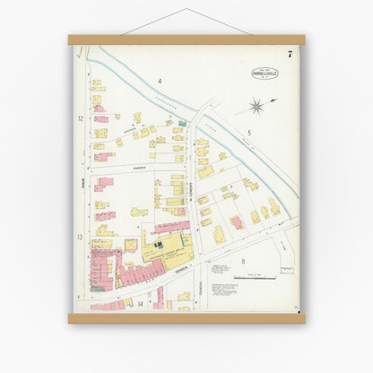 Old map wall art mockup — magnetic wood frame on white wall — Sanborn Fire Insurance Map from Hornell, Steuben County, New York (1904), Sheet #0007