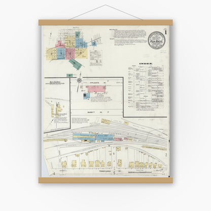 Old map wall art mockup — magnetic wood frame on white wall — Sanborn Fire Insurance Map from Pen Argyl, Northampton County, Pennsylvania (1912), Sheet #0001