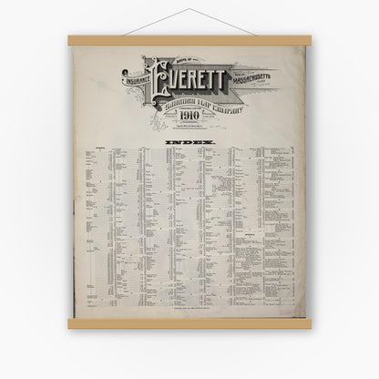 Old map wall art mockup — magnetic wood frame on white wall — Sanborn Fire Insurance Map from Everett, Middlesex County, Massachusetts (1910), Sheet #0001