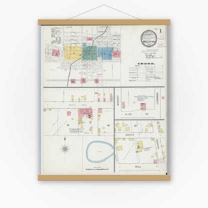 Old map wall art mockup — magnetic wood frame on white wall — Sanborn Fire Insurance Map from Mascoutah, Saint Clair County, Illinois (1894), Sheet #0001