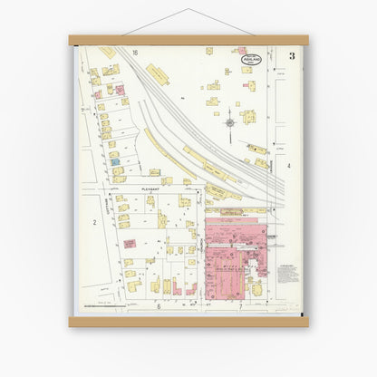 Old map wall art mockup — magnetic wood frame on white wall — Sanborn Fire Insurance Map from Ashland, Ashland County, Ohio (1911), Sheet #0003