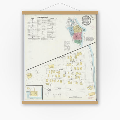 Old map wall art mockup — magnetic wood frame on white wall — Sanborn Fire Insurance Map from Chautauqua, Chautauqua County, New York (1896), Sheet #0001