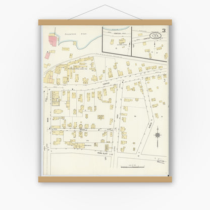 Old map wall art mockup — magnetic wood frame on white wall — Sanborn Fire Insurance Map from Lee, Berkshire County, Massachusetts (1911), Sheet #0003