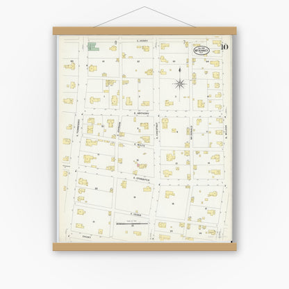 Old map wall art mockup — magnetic wood frame on white wall — Sanborn Fire Insurance Map from McKinney, Collin County, Texas (1908), Sheet #0010