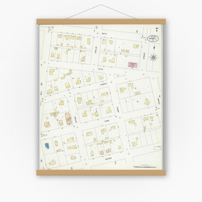 Old map wall art mockup — magnetic wood frame on white wall — Sanborn Fire Insurance Map from Merrill, Lincoln County, Wisconsin (1907), Sheet #0007