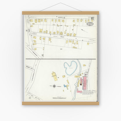 Old map wall art mockup — magnetic wood frame on white wall — Sanborn Fire Insurance Map from Dover, Morris County, New Jersey (1916), Sheet #0017
