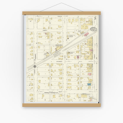 Old map wall art mockup — magnetic wood frame on white wall — Sanborn Fire Insurance Map from Shreve, Wayne County, Ohio (1913), Sheet #0003