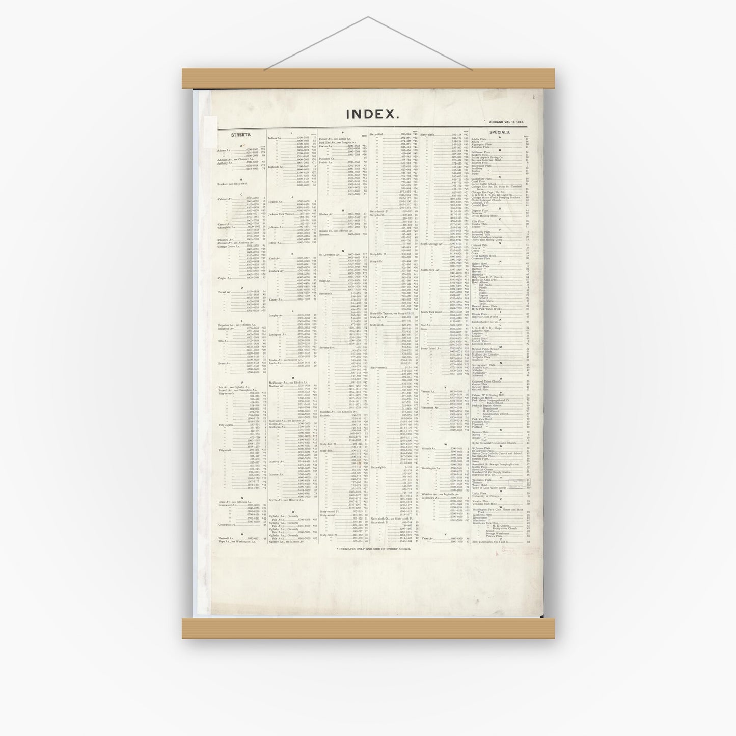 Old map wall art mockup — magnetic wood frame on white wall — Sanborn Fire Insurance Map from Chicago, Cook County, Illinois (1895), Sheet #0001
