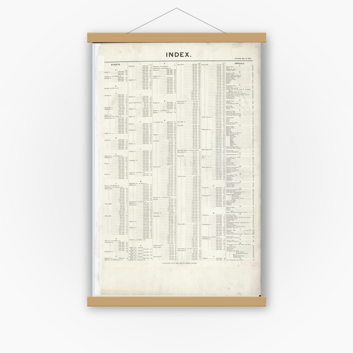 Old map wall art mockup — magnetic wood frame on white wall — Sanborn Fire Insurance Map from Chicago, Cook County, Illinois (1895), Sheet #0001